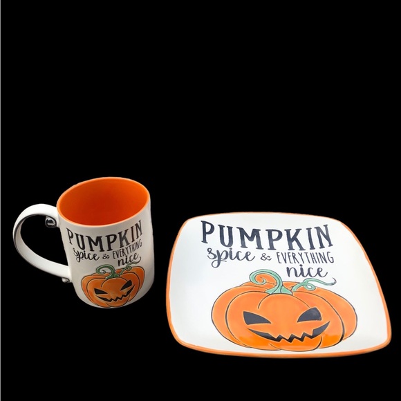 New Pumpkin spice and everything nice jack-o'-lantern mug & plate set - Picture 2 of 9